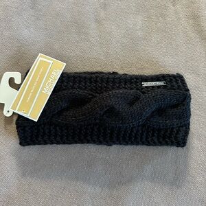 Michael Kors Fleece Lined Headband Earband Hat Earmuffs Cable Knit Black NEW